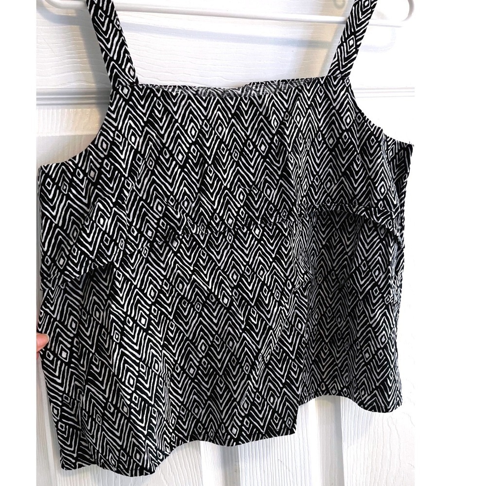 Maison Jules Geometric Print Tank Top Womens Medium Black White Linen Blend - Picture 2 of 7